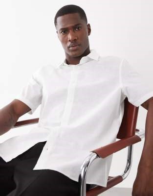 ASOS DESIGN regular fit smart linen blend shirt in white | ASOS