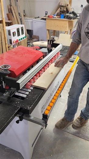 Using this chinese edge bander that I ordered. It's a 4000 watt 220 machine. I have to say after doing a couple adjustments, I'm pretty happy. It's a whole lot faster than an iron for shelves. | The Homestead Workshop