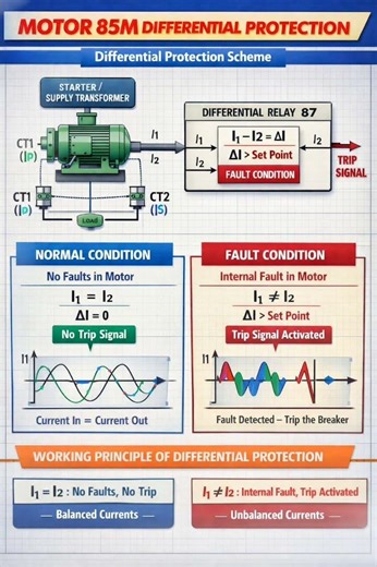 Motor 85M Differential Protection Explained | Working Principle & Diagram (87M Protection)