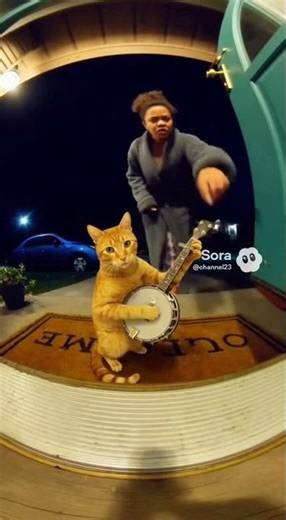 Crazy Cat Playing The Banjo #crazycats #cutecats #funnycats #catshorts