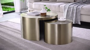 Nesting Coffee Table, Gold-Brushed Textured Coffee Table for Living Room, Brass Coffee Tables 2 in 1