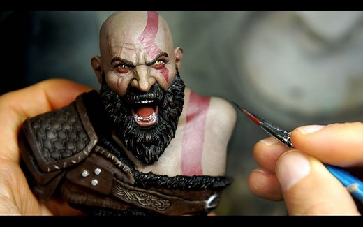 【中字】制作《战神4》奎爷1: 6胸像（3D打印+上色涂装）/ Yh Ha Figure maker