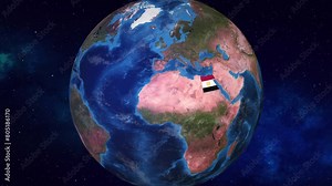 Egypt: 3D Animation of Earth Zooming into Arab Nation Egypt with its borders highlighted with its National Flag