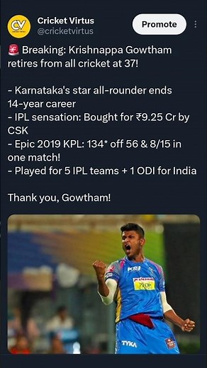 End of an Era: Krishnappa Gowtham Retires! 🏏✨
