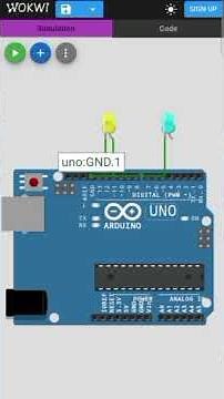 tutorial menyalakan Arduino uno 2 lampu led bergantian menggunakan web wokwi di versi mobile