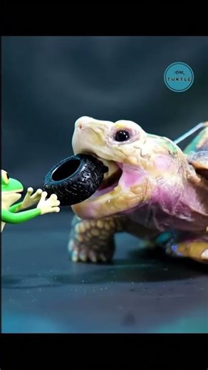 THIS TURTLE IS EATING A FROG WEARING A TIRE #Frog #Turtle