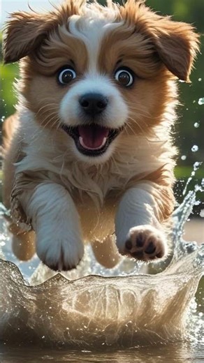 Puppy’s Puddle Panic Performance | Cute Dog Splashing in Water