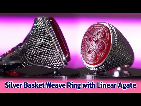Silver Basket Weave Ring with Linear Agate | Career Story Jewelry