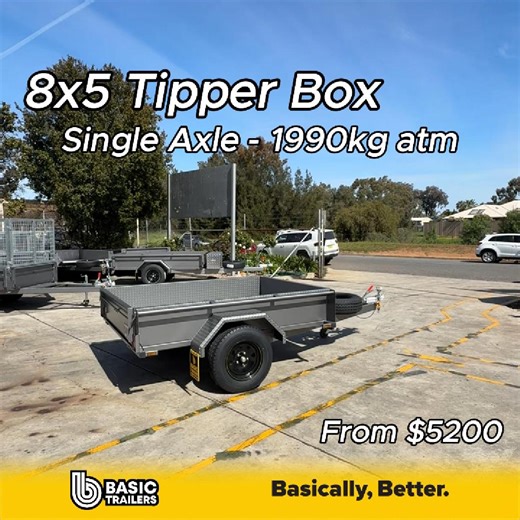 1K views · 5 comments | Rolling in strong  Our 8x5 Tipper Box Trailer - Single axle, 1990kg atm, starting from $5,200 Check out our trailer range: https://bit.ly/2UPOCrC #BoxTrailer #AussieMade #HeavyDutyTrailer #TrailerLife #AussieSteel #BuiltToLast #BasicTrailers | Basic Trailers | Facebook