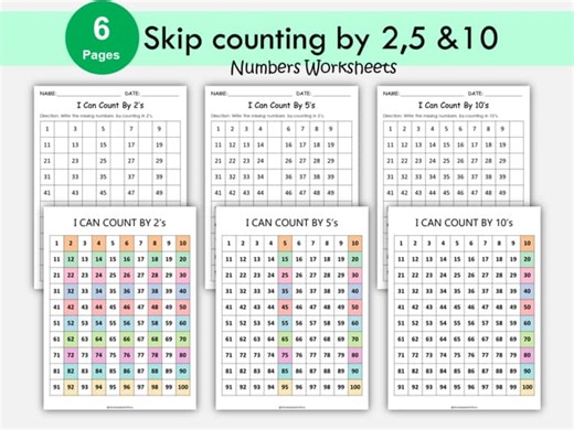 Skip Counting Worksheets | Skip Count by 2, 5 and 10 Numbers Posters, T-276