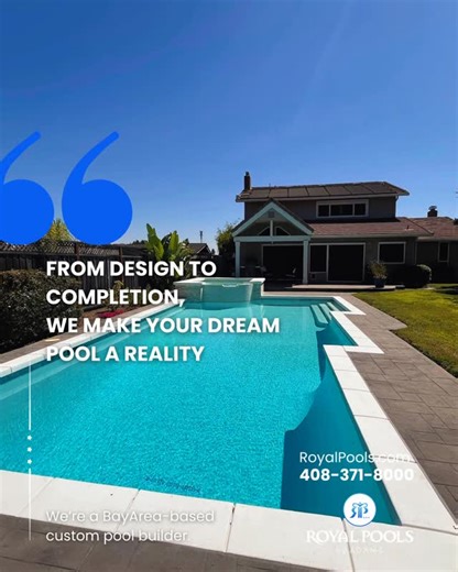 Royal Pools by Adams on Instagram: "From DESIGN to COMPLETION, we make your dream pool a reality. Royal Pools by Adams is the Bay Area’s top custom pool builder, designing and building one-of-a-kind pools for over 50 years. We’re a Bay Area–based team specializing in custom residential pools that transform backyards into personal resorts. Ready to start your design? Visit RoyalPools.com or call 408-371-8000. #RoyalPoolsByAdams #BayAreaPools #CustomPoolBuilder #DreamPool"