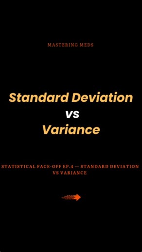 Mastering Meds | pharmacist on Instagram: "Standard Deviation vs Variance, both measure variability, but they don’t speak the same language. Variance calculates how far each value lies from the mean by squaring the deviations. This prevents negative values from cancelling positives, giving a true mathematical measure of spread. But squaring creates a problem, the unit also gets squared. If blood glucose is measured in mg/dL, variance becomes mg²/dL², which has no direct clinical meaning. That’s