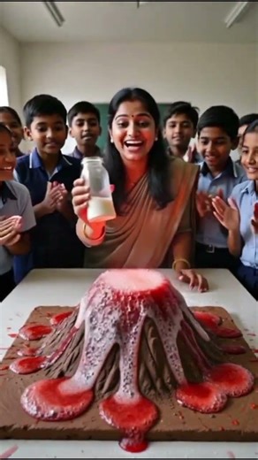 Baking soda + red color + vinegar se volcano erupt! Fun & safe experiment! #ScienceFun #KidsSTEM" ✅