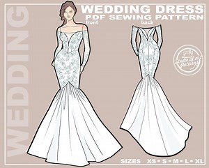PATTERN WEDDING DRESS. Sewing Pattern Wedding Gown With Lace. Digital Pack 5 Sizes. Instant Download. - Etsy