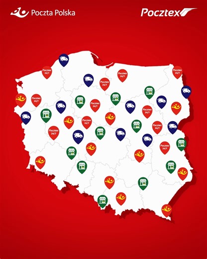Automaty pocztowe 📦, kurierzy 🚚, punkty partnerskie 🏪 oraz placówki pocztowe 📮. Za pośrednictwem Pocztex wyślesz swoją paczkę tak, jak Ci wygodnie – do każdego miejsca w Polsce 🇵🇱. | Poczta Polska