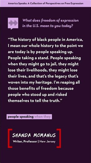 America Speaks: Shanda McManus (writer, professor from NJ) on free expression
