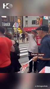 1.1M views · 2.3K reactions | A fierce clash occurred between tourists and pro-Palestine demonstrators in Tokyo. #Japan #Tourism #Shijuku #fight #intense | HKeye | Facebook