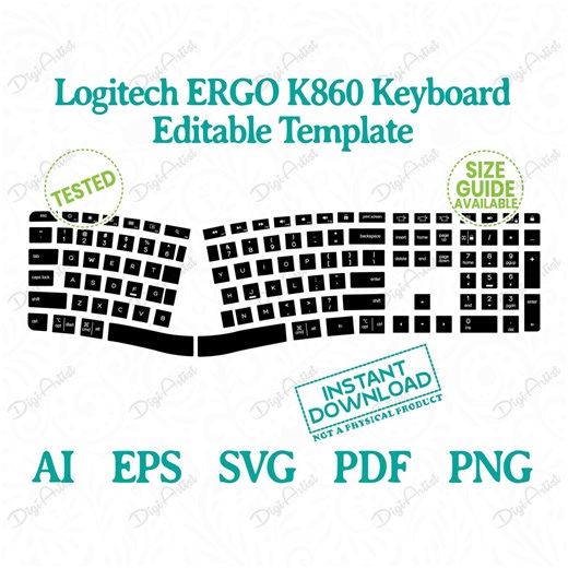 Logitech ERGO K860 Keyboard Editable Template by Digiartist Store, Logitech Wireless Ergonomic Template in Instant Digital Download, DS391 - Etsy