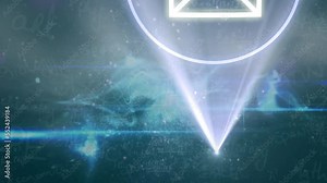 Animation of waves, data, email icon and math formulas in navy space