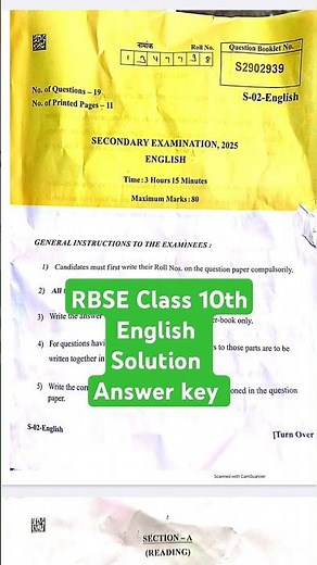 rbse board 10th english paper solution 2025, class 10 rbse board exam 2025 english paper answer key