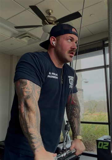 Chest and Tris at the firehouse. Limited equipment so I have to get creative. It’s definitely not my normal gym but it’s better than nothing. #gym #firefighter #workout #gymtok #menshealth