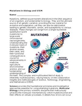 Mutations & STEM - No Prep - Worksheet - 100% Editable