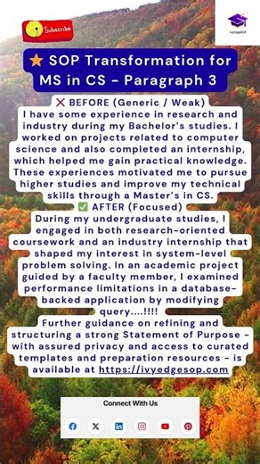⭐ SOP Transformation for MS in CS: Paragraph - 3 #SOPTips #GradSchool #AdmissionTips #ivyedgesop