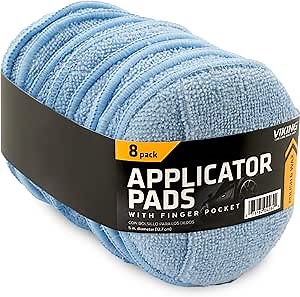 VIKING Microfiber Car Wax Applicator and Cleaning Pads with Finger Pockets - 5 in. Diameter, Blue, 8 Pack