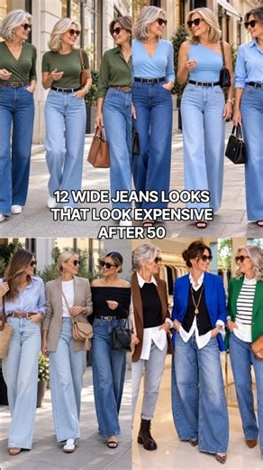 12 Wide Jeans Looks 50+: Olive Green, Blue & Blazers That Look Expensive