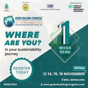 ⏳ 1 Week to Go! 🌱 Be a part of Asia's largest Green Building Conference on 14, 15, and 16 November 2024 at BIEC Bengaluru 🏢 💡 Join us to Innovate, Inspire, Impacty Be part of the movement towards a greener tomorrow! 🌍💚 REGISTER TODAY: www.greenbuildingcongress.com Credai National | Naredco - National Real Estate Development Council | Indian Institute of Architects | ISHRAE Indian Plumbing Association Indian Concrete Institute Institute Of Indian Interior Designers - IIID Ashrae India Chapte