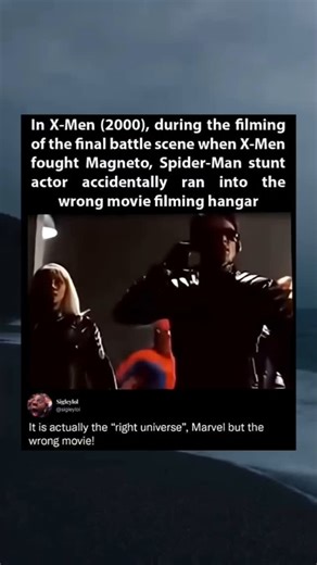 sigley on Instagram: "In X-Men (2000), during the filming of the final battle scene when X-Men fought Magneto, Spider-Man stunt actor accidentally ran into the wrong movie filming hangar #xmen #spiderman #magnito"