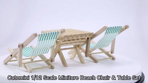 Miniature Beach Chair & Table 3PCS 1:12 Dollhouse Furniture Model Foldable Chairs Folding Beach Sunbath Chair Props Cake DIY Garden Plant Pool Decor Longue Deck Chair Craft (Green)