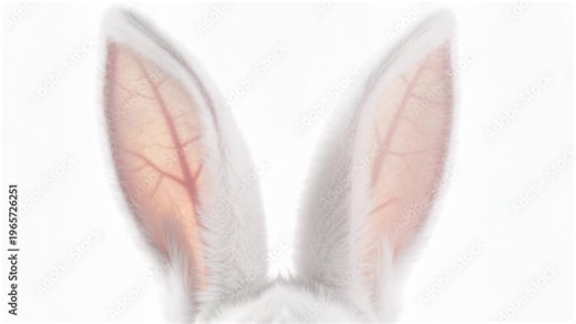 Close up slow motion video of translucent white rabbit ears gently twitching in natural light