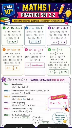 Class 10 Maths I | Practice Set 2.2 | Quadratic Equations by Factorisation | Complete Solutions