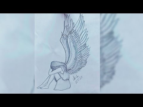 How to draw/sketch girl with wings step by step for beginners