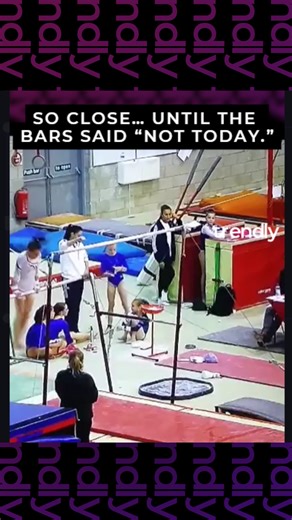 Young gymnast loses grip on bar during contest and falls