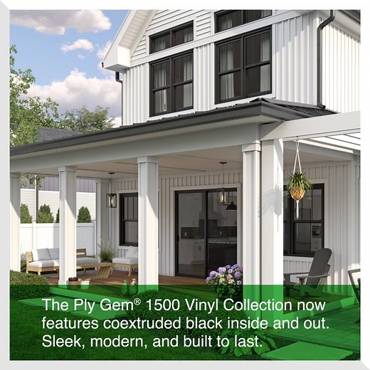 📢 Great news, builders, distributors and homeowners! 📢 Top-selling window and patio door styles from the Ply Gem 1500 Vinyl Collection now come with a sleek coextruded black interior and exterior — designed to make a lasting impression on your projects. Create homes that stand out and explore the 1500 Collection here: https://bit.ly/43jvVCB. #PlyGem #PlyGemWindows #PlyGemDoors | Ply Gem