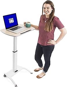 Stand Steady Adjustable Height & Tilt Mobile Podium, Portable Laptop Stand with Wheels, Rolling Computer Desk & Workstation, Standing Table for Office & Home (Maple Print, 25.5in x 15.5in x 28-42.5in)