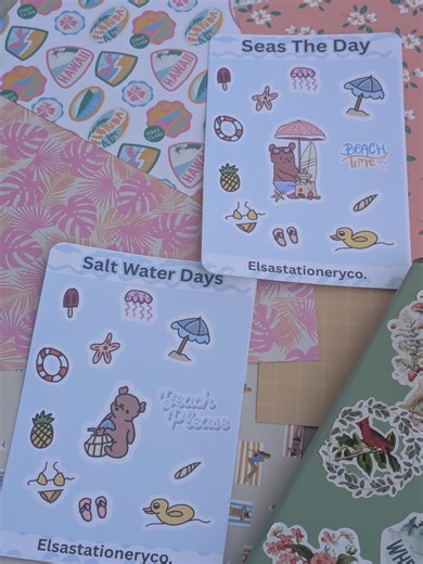 Sticker Sheet Beach, Summer 4x6 Sticker Sheet Woodland Bear Book Inspired Stickers, Junk Journaling, Scrapbooking