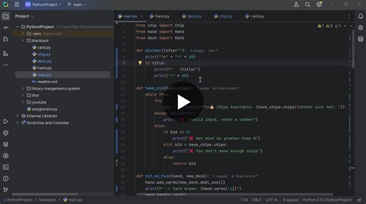 Built a Console-Based BlackJack Game in Python | Vivekanand Chimrani posted on the topic | LinkedIn