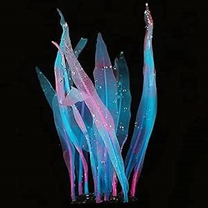 1Pcs Aquarium Decoration Plants Simulation Artificial Water Grass Fish Tank Decor Silicone Glowing Kelp Ornament Fish Tank Plant Aquarium Accessories,Blue,7.08in