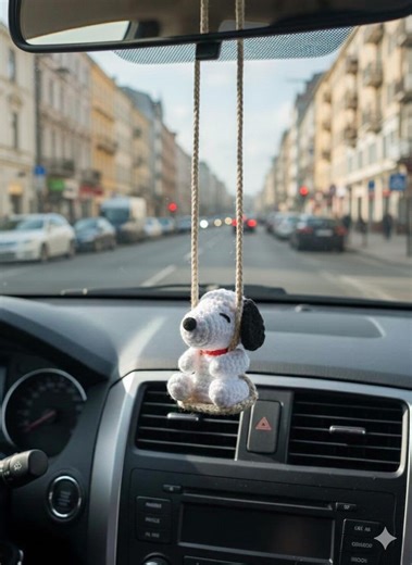 Crochet Snoopy Car Hanging, Cute Puppy Amigurumi Mirror Charm, Plush Dog Car Accessory Gift for Him Her, Car Decor, Peanuts Gift - Etsy
