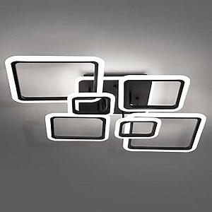 Modern Ceiling Light, 36.2'' LED Dimmable Acrylic Square 6+1 Rings Ceiling Lights with Remote, Black Flush Mount Ceiling Light Fixture for Low Ceiling Bedroom Living Room Dining Room, 130W