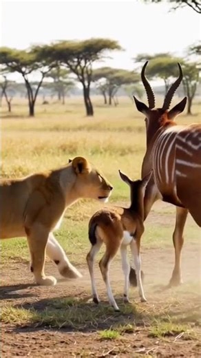 baby deer vs lion, #wildlife #rescue