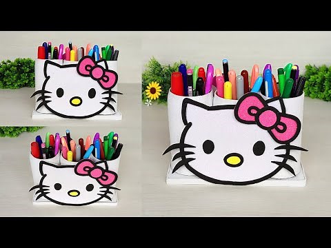 Cómo hacer un bonito portalapiceros Hello Kitty | Pen Stand with Plastic Bottle #portalápices