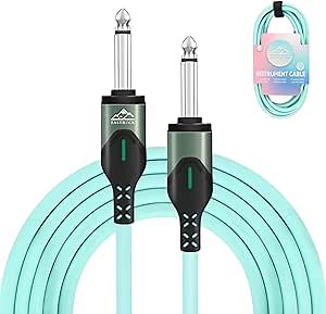 EASTROCK Professional Guitar Cable 10 Feet, 1/4" TS Anti-Kink Stage Cable for Electric Bass Guitar Pro Audio Electric Mandolin, Dual Straight Connectors (Mint Green)