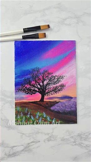 "Twilight Bloom"Easy Painting Tutorial for Beginners #art #acriliconcanvas #satisfying #diy #tree