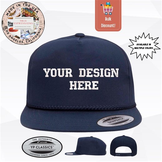 Custom YP Classics Hat | Embroidered Logo Snapback | Personalized Rope Golf Cap | Upload Your Logo | 5 Colors - Etsy