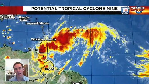 IN THE CONE: Meteorologist Jordan Patrick has the brand new cone for PTC 9, which is expected to become Isaias. | WPLG Local 10