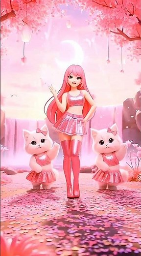 🌸 Cute Pink Girl & Dancing Cats in Magical World✨| Aesthetic Kawaii Shorts 💕#anime #barbie #cutecat